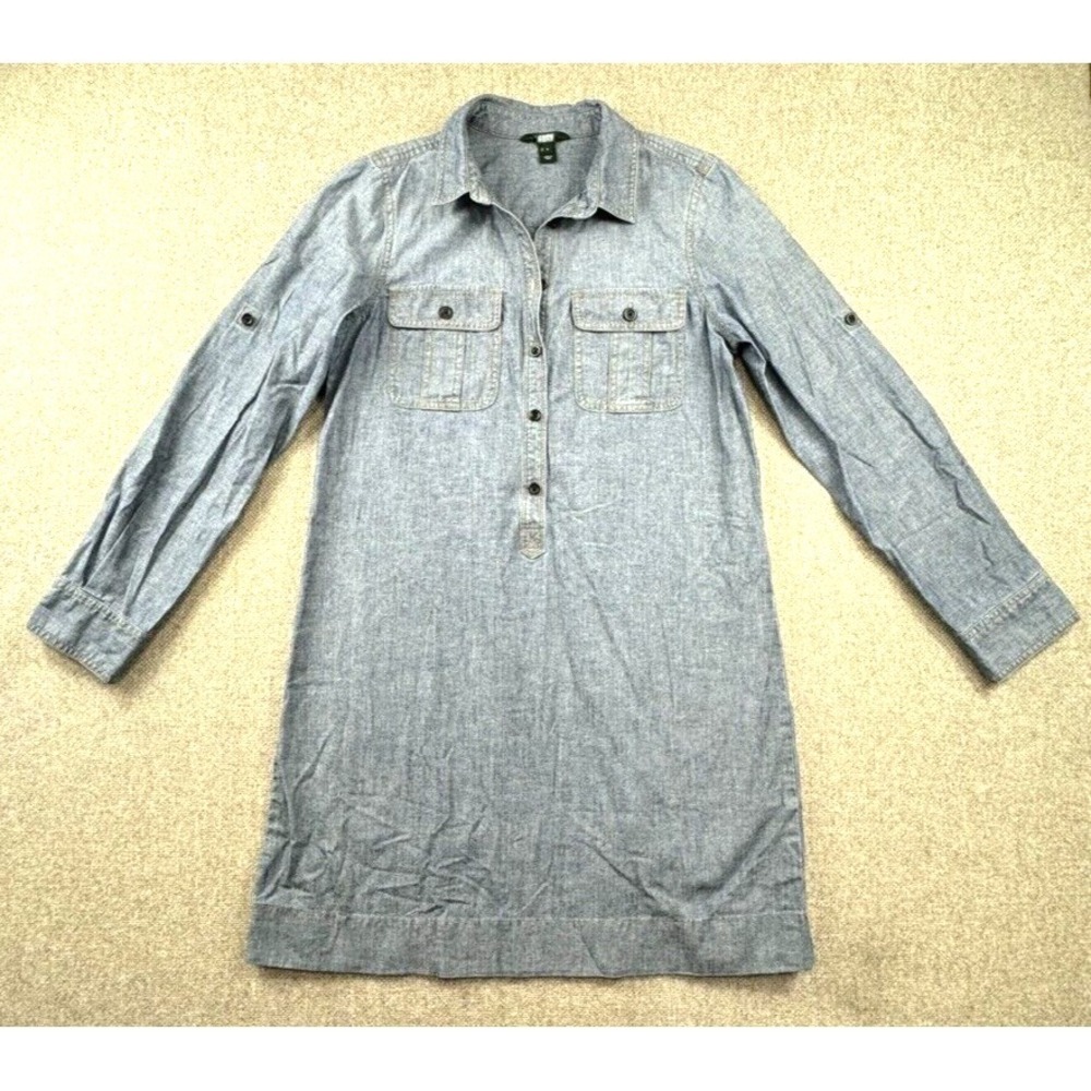 J Crew Dress Womens S Chambray Shift Dress Long Sleeve Cotton Short Preppy